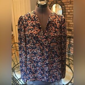 Jones New York Navy Long Sleeve Blouse With Fall Floral Design.